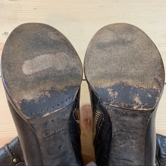 Chloe dark brown leather heeled ankle boots 39 - Picture 13 of 16